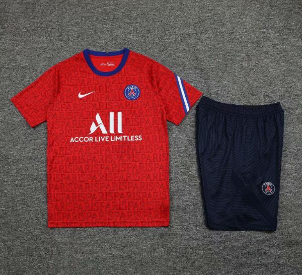 PSG Red Short Sleeve Training Kits Shirt with Shorts 2020/21